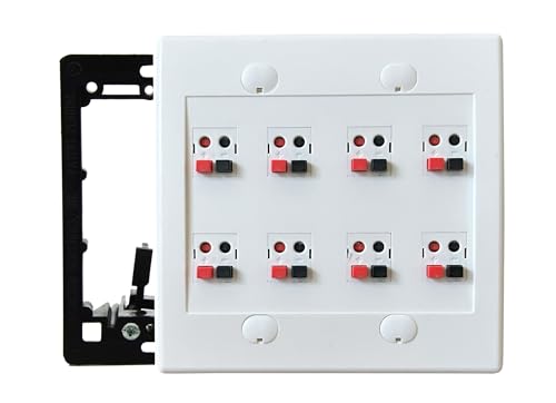 DIYTECH Premium 8 Speaker Wall Plate, Speaker Plug, Supports 8 Speaker Configurations, Speaker Port for Wall Speaker Wire, Speaker Wire in Wall, Wire Wall Plate - 2 Gang Screwless - size: 8 Speaker