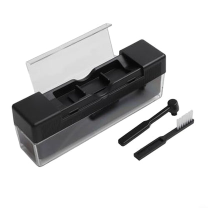 3-in-1 Vinyl Record Cleaning Brush Set with Velvet Groove Cleaner, Carbon Fiber Stylus Brush & Anti-Static PS Shell Case — for Record Care, Dust and Static Removal, Compact Storage Design