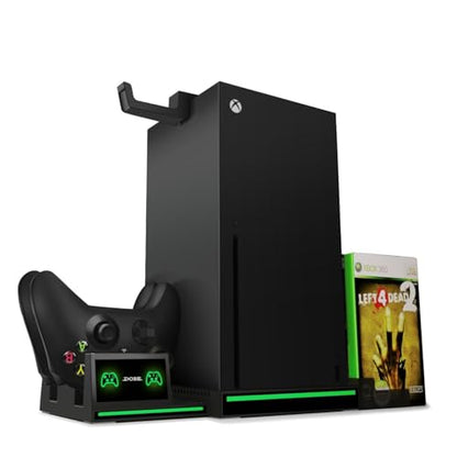 TNP Xbox Series X Charging Station and Vertical Stand with Dual Charger | 2 Rechargeable 300Mah Batteries, 10-Game Storage and Headset Hook Organize Your Console Setup While Charging 2 Controllers
