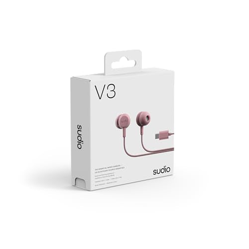 Sudio V3 Essential Wired Earbuds | in Ear Headphones with Cable and USB-C Connector | Tangle-Resistant Braided Cable | Built-in Microphone | IPX4 Water Resistant | No Charging Needed | (Pink) - color: Pink