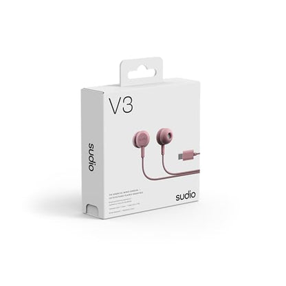 Sudio V3 Essential Wired Earbuds | in Ear Headphones with Cable and USB-C Connector | Tangle-Resistant Braided Cable | Built-in Microphone | IPX4 Water Resistant | No Charging Needed | (Pink) - color: Pink
