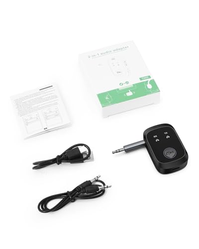 Aux Bluetooth 5.4 Adapter for Car, 2-in-1 Aux Bluetooth Transmitter and Receiver, Dual Link for 2 Headphones/AirPods, 12H Playtime, for PC, TV, Speaker, Airplane Travel