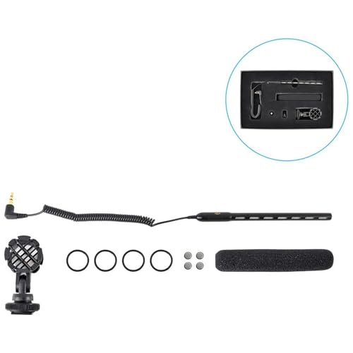 Pyle Camera-Mount Shotgun Microphone, Back Electret Condenser, Line-Gradient Pattern, 3.5mm Connector, 42dB Sensitivity, 50Hz-18kHz, Windscreen & Mic Holder, On-Camera Condenser Mic for Clear Audio