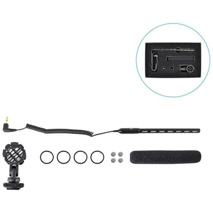 Pyle Camera-Mount Shotgun Microphone, Back Electret Condenser, Line-Gradient Pattern, 3.5mm Connector, 42dB Sensitivity, 50Hz-18kHz, Windscreen & Mic Holder, On-Camera Condenser Mic for Clear Audio