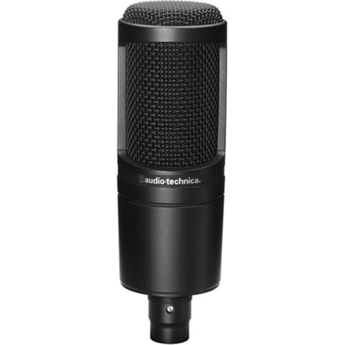 Audio-Technica AT2020 Cardioid Condenser Microphone Bundle with Pop Filter + XLR Cable + Microphone Desktop Stand + Microfiber Cleaning Cloth (5 Items) - style: Desktop Mic Stand