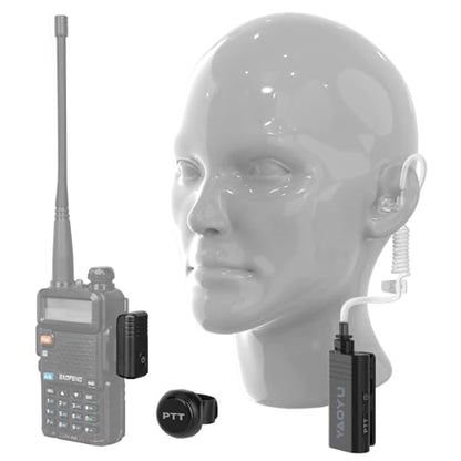 Wireless Headset with Clear Acoustic Tube Earpiece and 2 Pin Dongle,Walkie Talkie Headset with PTT Microphone for BaoFeng Kenwood Btech Radios & More(Not Compatible with Motorola/Midland)