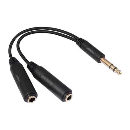 6.35mm 1/4 inch Male Plug Stereo to 2 Dual 1/4 "TRS Female Jack Connector Audio Speaker Cable, Y Splitter Adapter Cable (20CM / 8Inch) - size: 6.35M-TRS-2x6.35F