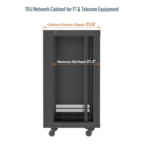 Tecmojo 15U Wall Mount Rack,15U Rack 23.6 Inch Depth,Hold Up to 176 Lbs,Enclosed Wall Mount Rack with 2 Colling Fans,for 19 Inch Network,Server and AV Gear,Glass Door(Elite Collection) - size: 15U/23.6in Depth/Glass Door