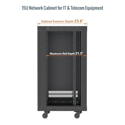 Tecmojo 15U Wall Mount Rack,15U Rack 23.6 Inch Depth,Hold Up to 176 Lbs,Enclosed Wall Mount Rack with 2 Colling Fans,for 19 Inch Network,Server and AV Gear,Mesh Door(Elite Collection) - size: 15U/23.6in Depth/Mesh Door