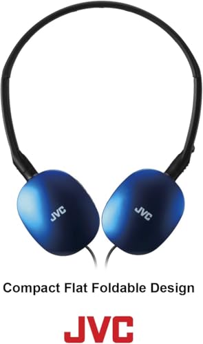 JVC HAS160A Flat Headphones - Blue | Flat Foldable Design, 30mm Driver, Soft Ear-Pads, Steel Headband, 3.5mm Slim Plug - color: Blue, style: No Mic