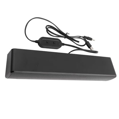 EVGATSAUTO 3.5mm Audio Soundbar, USB Wired Stereo Speakers with Bass Technology LED Light Volume Knob for PC Laptop Smartphone Tablet Computer (Black) - color: Black
