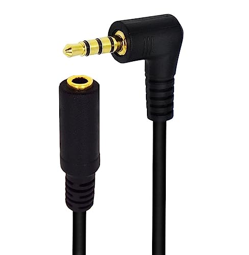 Coiled Stereo Audio Cable, 90 Degree 3.5mm 4 Pole TRRS Male to Female Spring Aux Adapter Translator Cable for Home/Car Stereo,Phone,Headset and More(M/F TRRS)