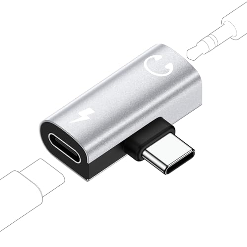 USB C to 3.5mm Headphone and Charger Adapter for Samsung Galaxy A17/A16/A37 | S26 Ultra/S25/S24/S23/S22/S21/2in1 Type C to Aux Jack Dongle Adapter with PD 60W Fast Charger for iPhone 17e/17 Pro Max/16/15 - color: Silver