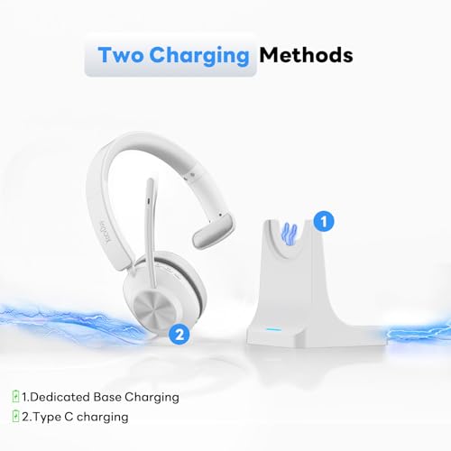Bluetooth Headset, Wireless Headset with Mic for Work, Bluetooth 5.3, Wireless Headphones with AI Noise Cancelling Microphone (Clear Calls & Mic Mute), USB Dongle, for Computer/PC(White) - color: White