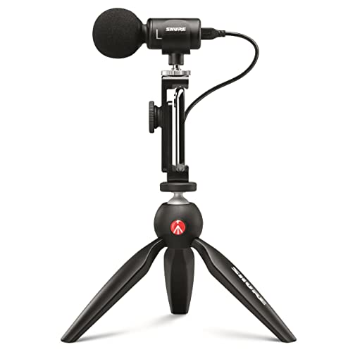 Shure MV88+ Video Kit - Digital Stereo Condenser Microphone for Apple and Android, with Manfrotto PIXI Tripod, Phone Clamp, Mount, iOS and USB-C Cables for Next-Level Connectivity (MV88+ Video KIT) - size: Compact, style: MV88+ Video Kit (Old Package)