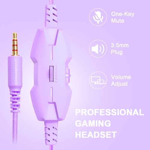 IMYB A88 Gaming Headset with Mic for Ps5, Pc, Xbox One Series X/s, Ps4, Switch, Stereo Wired Noise Cancelling Headphones with Microphone for Computer, Laptop, Mac, Nintendo, Games (Purple) - color: Purple