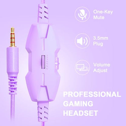 IMYB A88 Gaming Headset with Mic for Ps5, Pc, Xbox One Series X/s, Ps4, Switch, Stereo Wired Noise Cancelling Headphones with Microphone for Computer, Laptop, Mac, Nintendo, Games (Purple) - color: Purple