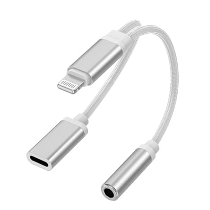 Apple MFi Certified Lightning to 3.5mm Headphones Jack Adapter | iPhone Dongle 2 in 1 Charger and Aux Audio Splitter Adapter for iPhone 14 13 12 11 XS XR 8 7 - color: Silver-L to 3.5