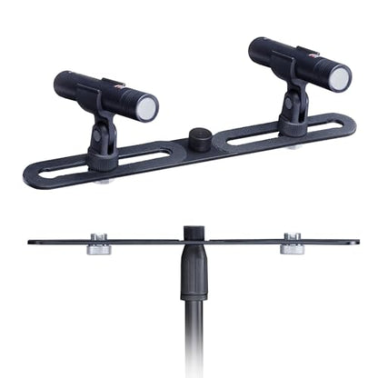 double mic holder Stereo bar Array Spacing Microphone Mount Holds 2 Mics XY and ortf Mic T-Bar Bracket, Fits 3/8" and 5/8" dual Mic Stands with Included Adapter