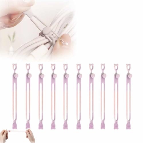 Silicone Cable Straps Cord Organizer,2025 NEW Data Cable Organizer for Bundling Earphone, Phone Charger, Computer Cords, Multipurpose Reusable Cable Ties Wire Organizer (10, Pink+Pouple) - color: Pink+pouple