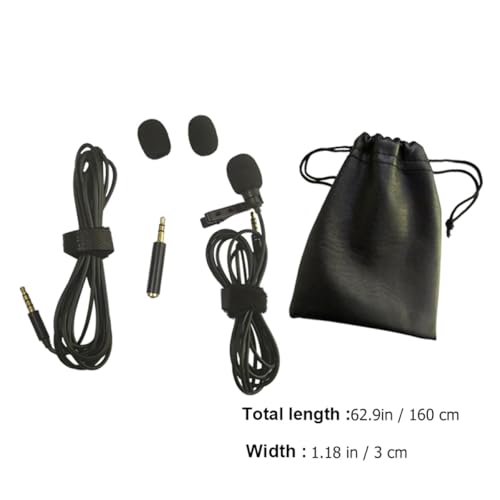 Lapel Clip Microphone Kit with Clip-On Mic, 2M Long Wire Recording Microphone Set, ABS Plastic Collar Lavalier Mic for Interview and Hands-Free Use with PU Leather Pouch and 3.5Mm