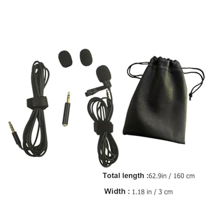 Lapel Clip Microphone Kit with Clip-On Mic, 2M Long Wire Recording Microphone Set, ABS Plastic Collar Lavalier Mic for Interview and Hands-Free Use with PU Leather Pouch and 3.5Mm