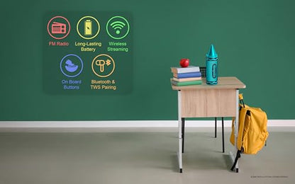 Crayola Kids Crayon Speakers Bluetooth, Portable Bluetooth Speakers | 20W Peak Power HD Sound, Mini Bluetooth Speaker Wireless with TWS Pairing BT 5.3, FM Radio Home/Party/Outdoor/Travel - color: Teal