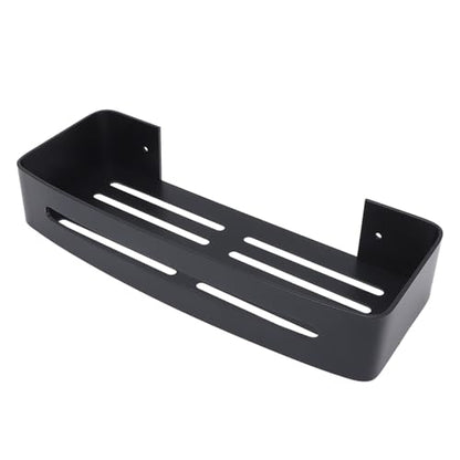 Bathroom Floating Shelf Wall Mount Bathroom Shelf Shower Bath Rack Single Layer Space Aluminum Bathroom Floating Wall Shelves with Hooks (Black)