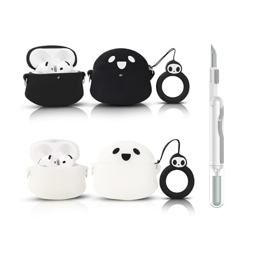 (2Pack+Cleaner Pen) XMBYGY Case for Apple AirPods 4th Generation Earbuds with Cleaning Pen Kit, Silicone Cute Charging Case Shockproof Protective Cover and Carabiner for AirPods 4 (GTBK+WT) - color: GTBK+WT