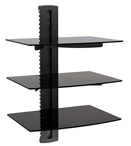 3 Tier Triple Glass Shelf Wall Mount for Cable Box Component DVR DVD Game Systems Under Tv Bracket (Triple Shelf) - size: Triple Shelf