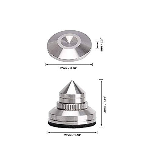 4 Sets Speaker Isolation Stand Feet, Stainless Steel Speaker Base Pads, Shockproof 28-32mm Adjustable Speaker Vibration Absorber Spike Cone Mats for Amplifier Turntable DAC Recorder CD (27x29x5MM) - size: 27x29x5MM