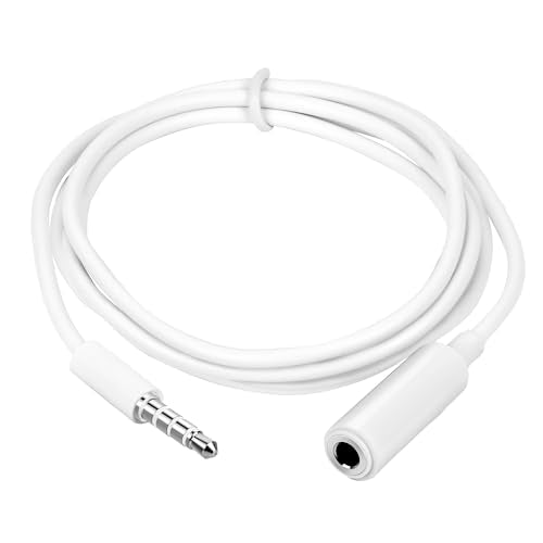 Conwork 2-Pack 3.5mm 4-Pole Male to Female Auxiliary Extension Audio Stereo Cable Cord for Headphones Apple iPad, iPhone, iPod, Samsung Galaxy, Android, MP3 Players -White (3.3 Feet)