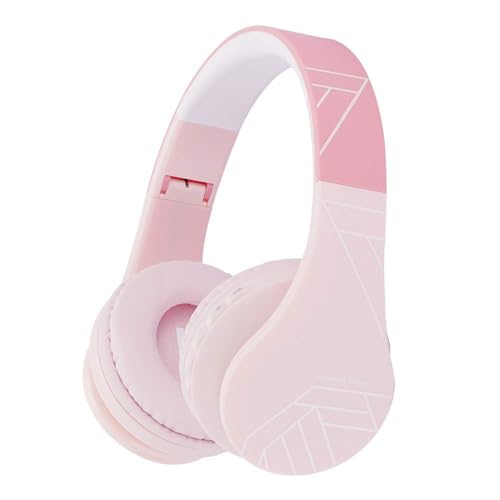 PowerLocus Bluetooth Headphones for Kids, Wireless Foldable Headphones Over Ear, Headphone with Microphone, 85DB Volume Limit, Wireless and Wired Headset with Micro SD, FM for Cellphones, Tablets, PC - color: Pink