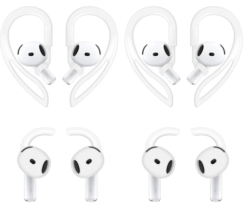 ALXCD Ear Hooks Compatible with AirPods 4 4th Gen, 2 Pair Anti-Slip Adjustable Soft Rubber Earhook, 2 Pairs Silicon Ear Tips Hook, Compatible with AirPods 4 2+2 Pairs 615 White - color: White