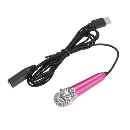 MECCANIXITY Mini Microphone, Hot Pink, 3.5mm, USB, Laptop, Smartphone, Tablet Compatible, 119cm Cable, Low Noise, 1 Channel - color: Hot Pink