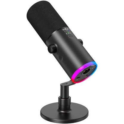 TONOR Dynamic Gaming Microphone XLR/USB Mic with AI Noise Cancellation | Desktop Stand Set, RGB, Tap Mute, 3.5mm Jack, Gain Control, Microfono for Content Creators, Black, TD510 AIR S