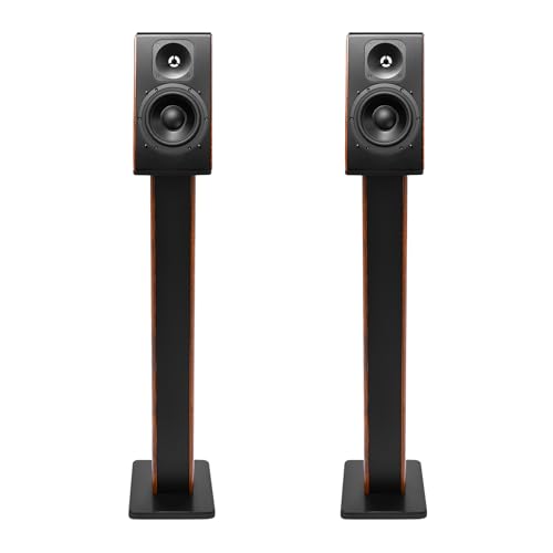 2PCS Bookshelf Speaker Stand Surround Sound, 34" Universal Speaker Stands Pair for Surround Sound Floor Speaker Stands Bookshelf Speaker for Home Theater - color: Brown+Black