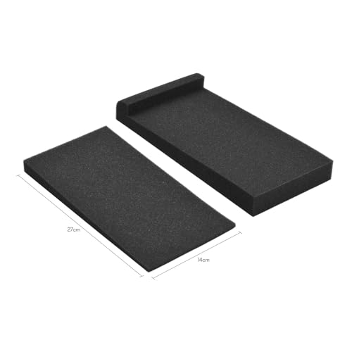 LiebeWH Acoustic Isolation Foam Shockproof High Density Speaker Pads, Black Sloped Monitor Pads for Stable Sound Output, 27x10cm for Home and Professional Studios (27 X 14cm) - size: 27 X 14cm