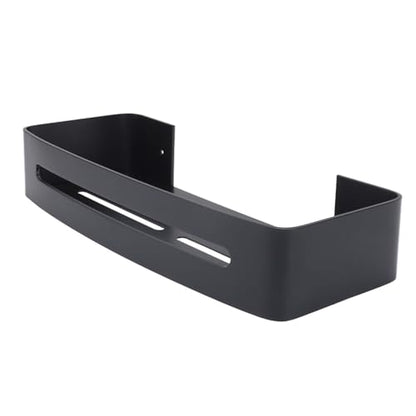 Bathroom Floating Shelf Wall Mount Bathroom Shelf Shower Bath Rack Single Layer Space Aluminum Bathroom Floating Wall Shelves with Hooks (Black)