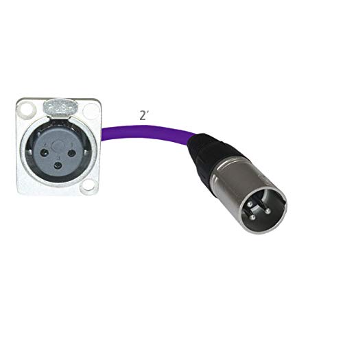 2ft Pigtail: XLR Female Panel Mount to XLR Male Plug (Purple) - color: Purple