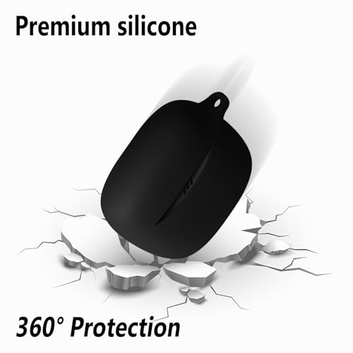 Geiomoo Silicone Case for JBL Tune Buds 2, Soft Flexible Scratch Resistant Protective Cover with Carabiner (Black) - color: Black