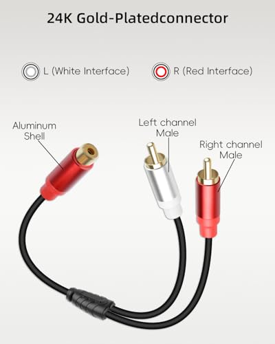 Short RCA Y Splitter Cable,1 RCA Female to 2 RCA Male Stereo Audio Extension Cable for Speaker,Subwoofer,Amplifier,Stereo System,Home Theater,2Pack(0.3M/1FT) - size: 1F to 2M