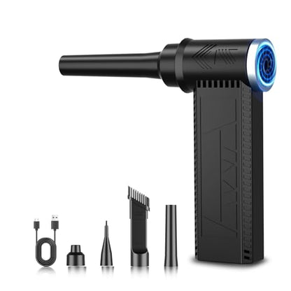 Meudeen Cordless Electric Air Duster: 120,000 RPM High-Speed 4-Speed Adjustable Blower, Rechargeable Battery-Powered Dust Cleaner for PC Keyboards, Electronics, Cars & Outdoor Use (Black)
