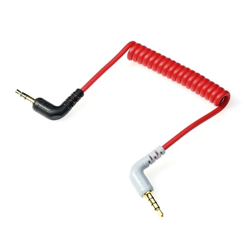 Alvin's Cables 3.5mm TRS to TRRS SC7 Patch Cable for Rode VideoMic| VideoMicro Go| BOYA Mic, for i-Phone| Smartphone| Tablets, 1/8 Male Right Angle Microphone Coiled Cable