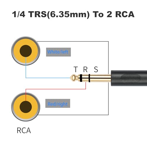Gold-Plated 6.35mm 1/4 inch Male TRS Stereo Plug to 2 RCA Phono Male Audio Y Splitter Cable,Connector Wire Cord Plug (1.5M) - size: 6.35-TRS-2RCAM
