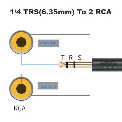 Gold-Plated 6.35mm 1/4 inch Male TRS Stereo Plug to 2 RCA Phono Male Audio Y Splitter Cable,Connector Wire Cord Plug (1.5M) - size: 6.35-TRS-2RCAM
