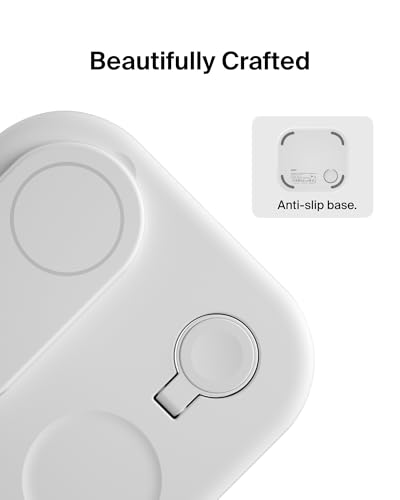 Belkin Qi2 Magnetic Wireless Charging Station, 3 in 1 Foldable Charger | MagSafe compatible, Apple Watch, AirPods, Qi2 certified, wireless charging station, travel stand - color: White
