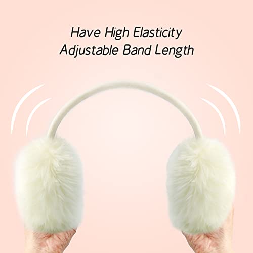 POXIMI Women Winter Earmuffs Girl Ski Adjustable Ear Covers for Kid Cute Bow Ear Warmer Outdoor Earmuff Fleece Lining - color: C-beige