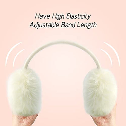 POXIMI Women Winter Earmuffs Girl Ski Adjustable Ear Covers for Kid Cute Bow Ear Warmer Outdoor Earmuff Fleece Lining - color: C-beige