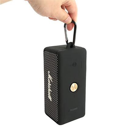 DAYJOY Soft Silicone Protective Bumper Frame Case Cover Compatible with Marshall EMBERTON Portable Bluetooth Speaker, Protective Skin Sleeve with Carabiner (Black) - color: black